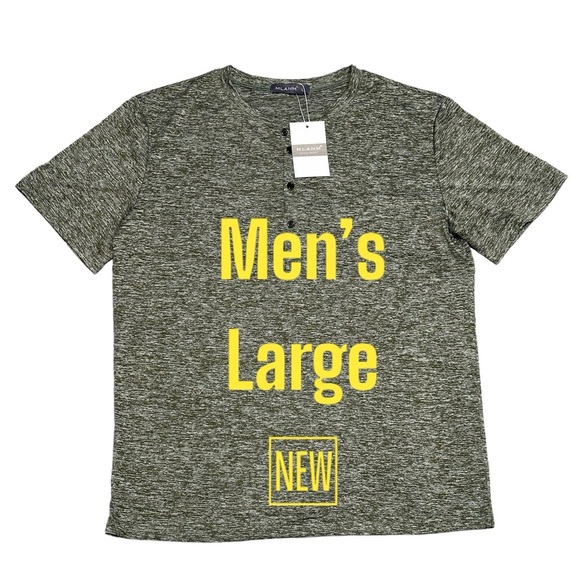 Men’s MYANM Vogue Brand Large Henley Short Sleeve T-Shirt Top Tee Green Stretch - Picture 2 of 7